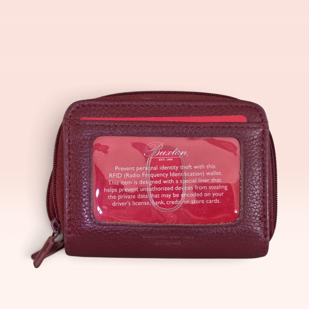 Buxton OS Burgundy Leather RFID Accordion Wallet New Old Stock